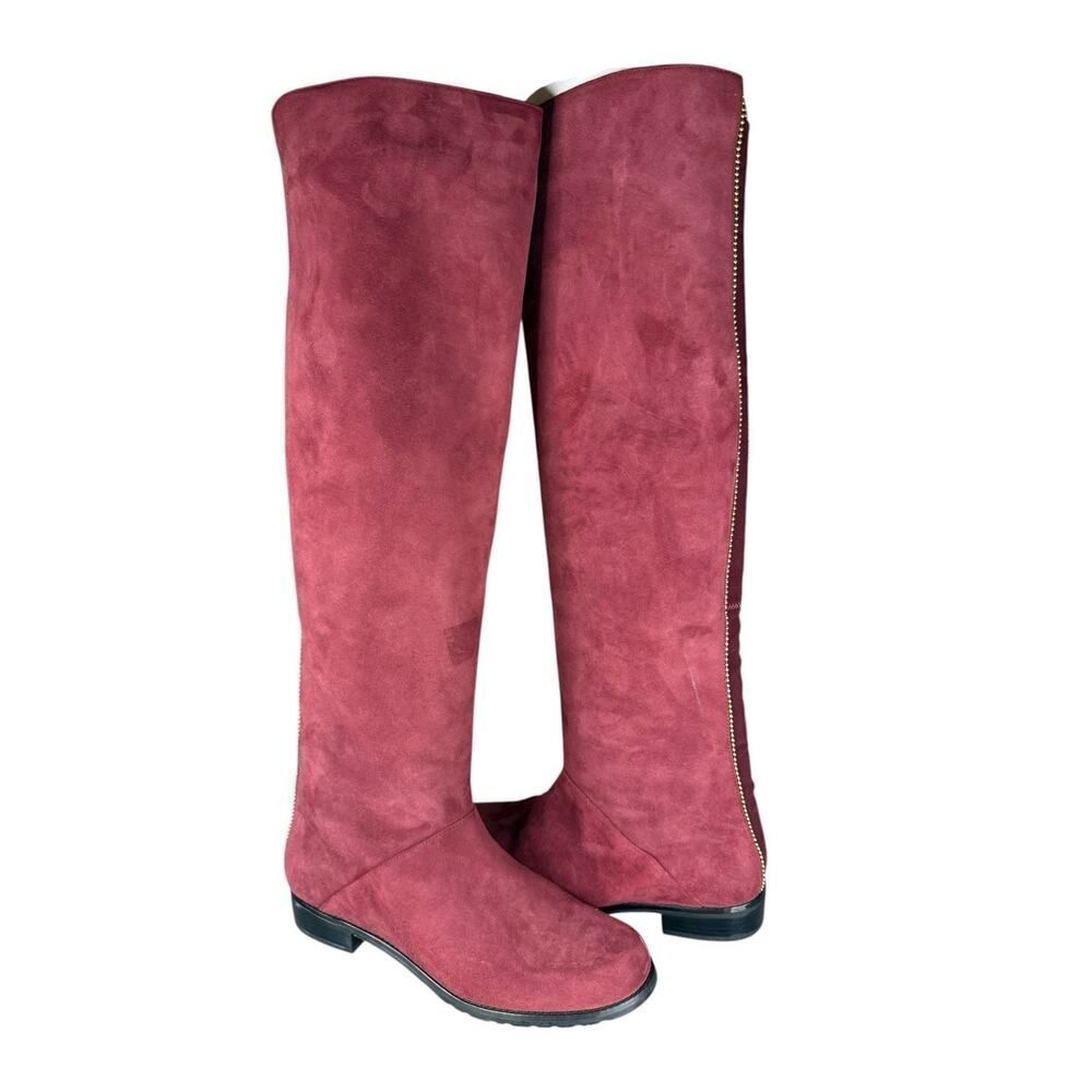 Stuart Weitzman Burgundy Suede Over The Knee Boots Gold Trim Size 7.5